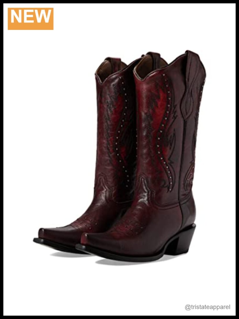 Women's Leather Embroidered Studs Cowgirl Ankle Boots Square Toe Pull-On